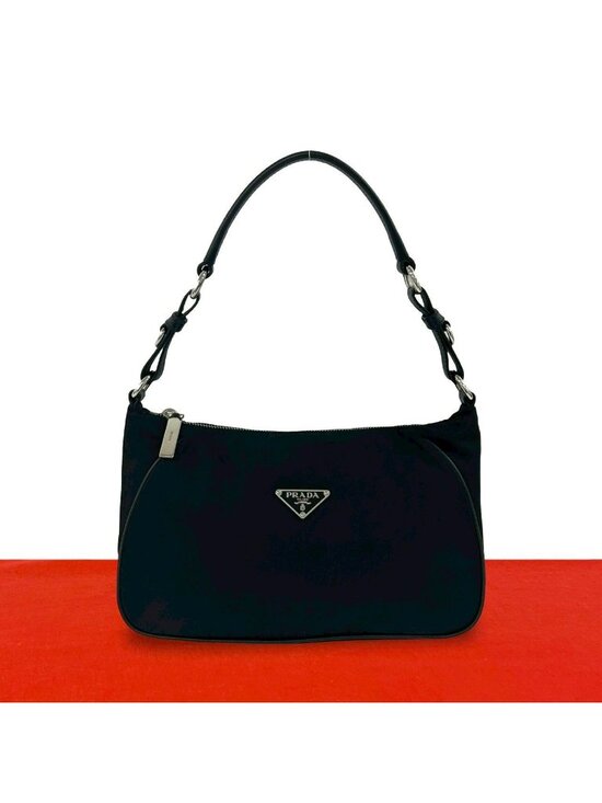 Prada Handbags - ★SOLD★ Prada Triangle Logo Nylon Leather Shoulder Bag Semi Black